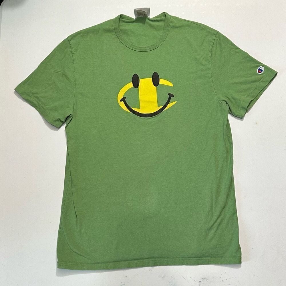 Champion Short Sleeve Green T-Shirt Happy Face | Men Size Medium - Picture 1 of 9